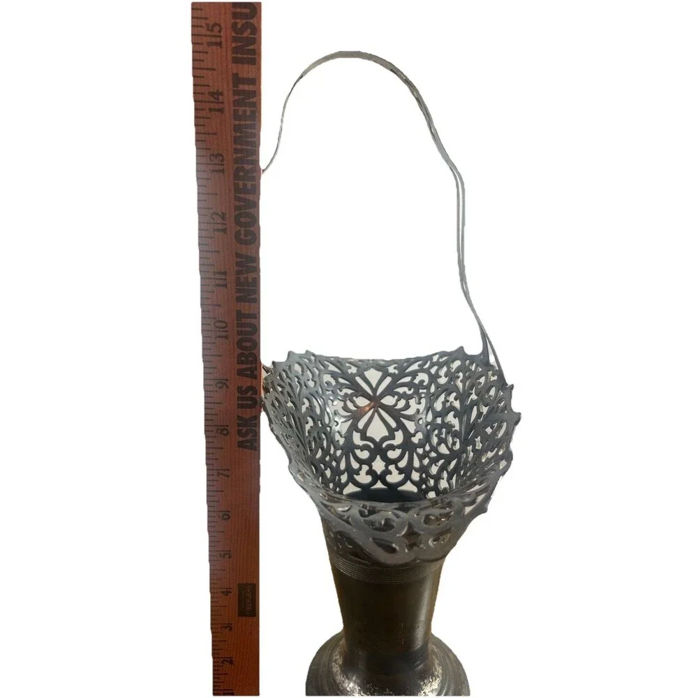 Antique Brides Flower Basket Silverplate 15” Tall Intricate Filigree Unique Mark